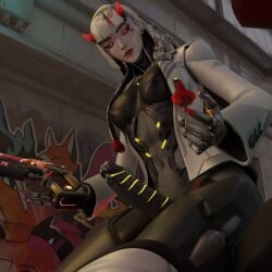3d android blender erection evisaii futa_only futanari image inviting outdoors overwatch overwatch_2 partially_clothed pov robot shion_(overwatch) taker_pov