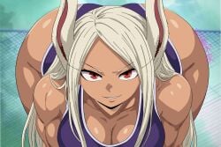 1girls big_ass boku_no_hero_academia brown_skin bunny_ears looking_at_viewer maris_(artist) mirko miruko my_hero_academia red_eyes solo_female swimsuit toned toned_female white_hair