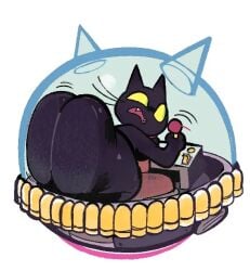 1girls 2026 ass ass_against_glass big_ass bikini bikini_top black_body black_cat black_skin bullet cat cat_ears cat_humanoid enter_the_gungeon exit_the_gungeon female female_only glass low_res machine solspaghetti thick_thighs thighs whiskers yellow_eyes