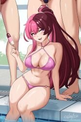 4girls bikini blake_belladonna brown_hair cslucaris english_commentary english_text heterochromia hi_res ice_cream indoors looking_up neo_(rwby) pink_bikini pink_hair poolside popcicle ruby_rose rwby split-color_hair viz_media worried_expression yang_xiao_long