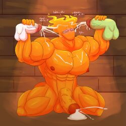 anthro bara begging begging_for_more cum cum_drip cum_on_body cum_on_face cum_on_pectorals cumming cumslut dripping_cum faceless faceless_male fire gay grillby hypnosis jerking jerkingoff_another male/male male_only mind_break muscular muscular_male penis penis_grab penis_out sluttification submissive_male throbbing_penis undertale_(series) veiny_penis yaoi