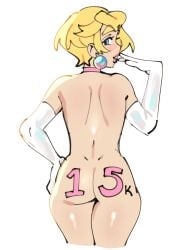 ambiguous_gender ass backside body_writing completely_nude lyssahh mario_(series) milestone_celebration nude princess_peach