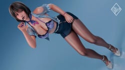 1girls 3d 3d_(artwork) 3d_render absurd_res absurdres bare_shoulders beautiful_woman belted_skirt beltskirt bent_over black-haired_female black_hair blue_background blue_eyes bra busty choker cleavage collarbone content_smile dead_or_alive dead_or_alive_xtreme_venus_vacation fede1407 female female_focus female_only full_body happy_female high_resolution holding_pen hourglass_figure huge_breasts massive_breasts mature_woman miniskirt mole nozomi_(doa) purple_bra purple_fingernails short-haired_female short_skirt simple_background skirt tight_skirt wide_hips