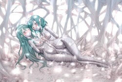 2girls bang_dream! boobs breasts cocoon cocooned female hikawa_hina hikawa_sayo mymdsj nipples no_bra no_panties open_mouth qisu silk spread_legs thick_thighs thighs tits tongue woman