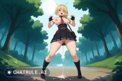 1girl ai_assisted ai_generated attractive_woman big_areola blush claw_pose contrapposto cowboy_shot curvy day erect_nipples excited flat_stomach forest frieren front_view full_body hard_nipples heavy_breathing legs_apart long_nipples oiled_body open_mouth pawg pheromones pussy pussy_juice_leaking red_necktie saliva_on_tongue solo source_anime standing sun thicc thick_nipples