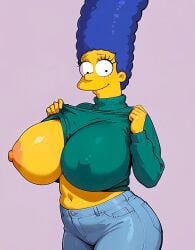 ai_generated ass erect_nipples flashing_breasts gigantic_breasts jeans marge_simpson no_bra ready_for_sex smiling_at_viewer the_simpsons