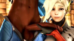 3d absurdres animated balls blonde_hair blue_eyes dark-skinned_futanari dark_skin dickgirl erection female futa_on_female futa_with_female futanari highres intersex looking_at_viewer mercy no_sound overwatch penging-arts penis pharah shorter_than_30_seconds shorter_than_one_minute source_filmmaker testicles video