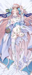 1girls artoria_caster_(fate) censored censored_nipples censored_pussy fate_(series) female insects long_hair long_hair_female mosaic_censoring mymdsj no_bra no_panties one_leg_up qisu thick_thighs thighs woman