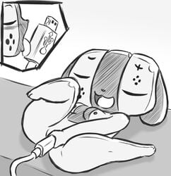 animate_inanimate anthro blush breasts canine closed_eyes epilepticgerbil female licking mammal monochrome nintendo nintendo_switch nipples nude open_mouth penetration pussy shortstack simple_background slightly_chubby smile solo switch_dog thick_thighs tongue tongue_out usb vaginal_penetration video_games white_background wide_hips