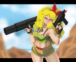 1girls angry bad_launch blonde_hair dragon_ball dragon_ball_(classic) female female_only grenade gun guns launch lunch_(dragon_ball) rocket_launcher solo submachine_gun tovio_rogers voluptuous weapon