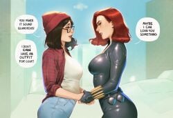2girls ai_generated avengers big_ass big_breasts black_widow_(marvel) breasts chest curvaceous curvy curvy_figure darcy_lewis dialogue digital_media_(artwork) english_text female hips hourglass_figure huge_ass huge_breasts large_ass large_breasts legs light-skinned_female light_skin marvel marvel_cinematic_universe marvel_comics mature mature_female natasha_romanoff phophopho red_hair s.h.i.e.l.d. scarlet_witch_(series) slim_waist speech_bubble text thick thick_hips thick_legs thick_thighs thighs thor_(series) voluptuous waist wandavision wide_hips