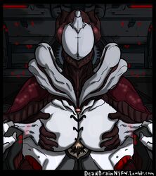 2017 breast_grab breast_squeeze breasts chair deadbrainnsfw female humanoid large_breasts male paizuri pov robot saryn_(warframe) sitting size_difference video_games warframe