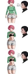bra bra_strap bra_strap_is_showing_(meme) meme meme_reference natsuki_subaru ram_(re:zero) re:zero_kara_hajimeru_isekai_seikatsu revealing_clothes shockerdoc5261 short_shorts underwear