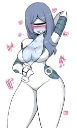 1girls alien alien_girl blue_body blue_eyes blue_nipples blue_pupils blue_pussy blue_skin blue_tongue blush bodysuit female large_breasts nintendo pokemon pokemon_sm pokemon_usm ponytail soliera_(pokemon) tied_hair ultra_recon_squad undressing unzipped unzipped_bodysuit