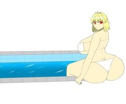 1girls antenna_hair arched_back arcueid_brunestud artist_request ass ass_bigger_than_torso ass_focus big_butt bikini blonde_hair breasts_bigger_than_head butt butt_crack female from_behind hair_between_eyes huge_ass huge_breasts hyper hyper_ass large_breasts looking_back pool short_hair sideboob sidelocks simple_background sitting solo swimsuit tsukihime tsukihime_(remake) turning_head type-moon white_background white_bikini