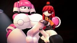 2futa 2futas 3d 3d_(artwork) 3d_model big_breasts big_thighs clothed_female erection futa_focus futa_on_futa futanari huge_cock looking_at_partner mimi_sentry mommy mya_(dorahden) penis pink_clothing red_eyes red_hair robot robot_girl shocked size_difference tabas_art team_fortress_2 thick_thighs thighs white_body