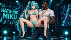ai_generated bikini dark-skinned_male hatsune_miku high_heels interracial lifting stage