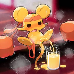 1:1 2026 absurd_res accessory biped bipedal_feral blush blush_lines bodily_fluids boxing_gloves breath clothing clothing_aside container cup deltarune digital_drawing_(artwork) digital_media_(artwork) female female_feral feral floating_hands genital_fluids glass glass_container glass_cup handwear headband hi_res japanese_description looking_pleasured lucky777 mammal monotone_body mouse murid murine open_mouth orange_(deltarune) orange_body panties panties_aside peeing peeing_into_container rat_tail rodent round_ears saliva semi-anthro shaded shaking sitting soft_shading solo sweat tail tears three-quarter_view tremble_lines trembling undertale_(series) underwear underwear_aside urine urine_drip urine_on_ground