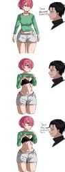 bra bra_strap bra_strap_is_showing_(meme) meme meme_reference natsuki_subaru ram_(re:zero) re:zero_kara_hajimeru_isekai_seikatsu revealing_clothes shockerdoc5261 short_shorts underwear