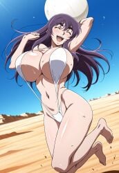 ai_assisted ai_generated bikini_top huge_breasts jumping junko_asagiri voluptuous_female