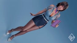 1girls 3d 3d_(artwork) 3d_render absurd_res absurdres bare_shoulders beautiful_woman belted_skirt beltskirt black-haired_female black_hair blue_background blue_eyes busty choker cleavage collarbone content_smile dead_or_alive dead_or_alive_xtreme_venus_vacation fede1407 female female_focus female_only full_body happy_female high_resolution holding_pen hourglass_figure huge_breasts massive_breasts mature_woman miniskirt mole nozomi_(doa) purple_bra purple_fingernails short-haired_female short_skirt simple_background skirt tight_skirt wide_hips
