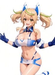1girl ai_generated animated blonde_hair bouncing_breasts cleavage dancing grok_imagine large_breasts looking_at_viewer multicolored_hair phantasy_star_online_2 sega simple_background singing solo sound tagme thighs twintails video video_game_character yellow_eyes