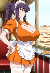 ai_assisted ai_generated apron cleavage desert_punk huge_breasts junko_asagiri maid_outfit open_topwear sunabouzu