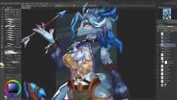 1girls 2026 arrow blue_fur digital_media_(artwork) fanart female furry furry_only genshin_impact hair hoyoverse iryna long_hair mihoyo scarlet_side snezhnaya_girls solo wip yellow_eyes