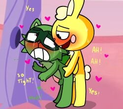 anal animal_genitalia ankifun blush cuddles_(htf) cum furry gay gay_anal gay_sex green_body green_skin happy_tree_friends lifty_(htf) outdoors penetration penetration_from_behind penis questionable_consent rabbit sex sweat tail tears tears_of_pleasure yaoi yellow_body yellow_skin