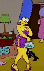 animated breasts dress erect_nipples gif marge_simpson no_bra no_panties pubic_hair pussy the_simpsons thighs undressing