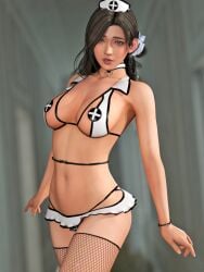 3d brown_hair busty dead_or_alive dead_or_alive_xtreme_venus_vacation female female_focus female_only hourglass_figure long_hair niseage nurse pinup pinup_pose sayuri_(dead_or_alive) skimpy skimpy_clothes tagme wide_hips