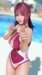 3d azusa_(doa) busty dead_or_alive dead_or_alive_xtreme_venus_vacation female female_focus female_only hourglass_figure long_hair purple_hair tagme wide_hips x-kx_(artist)