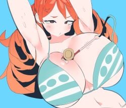 1girls 2d 2d_(artwork) 2d_artwork :t above_view adult adult_female akisas99 anime anime_character arm_above_head arm_up armpit armpit_crease armpit_peek armpits arms_above_head arms_up background bare_armpits bare_arms bare_belly bare_chest bare_midriff bare_navel bare_shoulders bare_skin belly belly_button big_boobs big_breasts bikini bikini_only bikini_top blue_background breasts busty busty_female busty_girl cleavage collarbone digital digital_art digital_drawing digital_drawing_(artwork) digital_media digital_media_(artwork) drawing exposed_armpits exposed_arms exposed_belly exposed_chest exposed_midriff exposed_navel exposed_shoulders exposed_skin fanart female female_focus female_only female_protagonist fit_female from_above from_above_view from_front front_view ginger ginger_hair green_bikini green_bikini_top green_swimsuit green_swimwear hairless_armpits halterneck hand_above_head hand_up hands_above_head hands_up head_tilt high-angle_shot high-angle_view high_angle high_angle_view huge_boobs huge_breasts large_boobs large_breasts lean_figure linea_alba long_hair looking_at_viewer looking_up looking_up_at_viewer lower_body_out_of_frame luffy main_character manga_character mature mature_female midriff monkey_d_luffy monotone_background nami_(one_piece) narrow_waist navel one_color_background one_piece one_piece:_fishman_island_arc orange-eyed_female orange-haired_female orange_eyebrows orange_eyes orange_hair orange_hair_female plain_background plump_breasts post-timeskip pout pouting pouting_at_viewer pouting_lips pouty_lips presenting_armpit protagonist shaved_armpits shonen_jump shoulders shueisha slender_body slender_waist slim_female slim_waist solid_color_background solo stomach string_bikini striped_bikini striped_bikini_top striped_swimsuit striped_swimwear swimsuit swimwear tilted_head toei_animation top_view upper_body weekly_shonen_jump white_bikini white_bikini_top white_swimsuit white_swimwear wide_hips