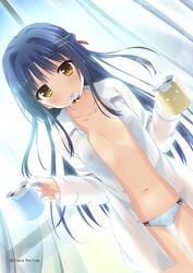 black_hair clothing cup highres k.y_ko long_hair onii-chan_kiss_no_junbi_wa_mada_desu_ka? panties ribbon small_breasts yellow_eyes