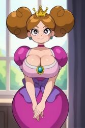 1girls accurate_art_style aged_up ai_generated big_breasts brown_hair cartoon_network curvy_figure himeko_shirogane older powerpuff_girls powerpuff_girls_z princess_morbucks solo wide_hips