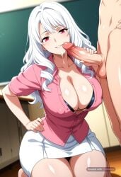 1futa 1girl ai_assisted ai_generated anime_coloring anime_screencap bikini_top biting_own_lip blowjob breasts cleavage completely_nude_male cowboy_shot curvy detailed_face detailed_feet dominant_futa dominant_futanari dutch_angle dynamic_pose erect_cock erect_nipples femdom full_body futa_dominating_male futa_on_male futadom hand_on_own_hip happy head_tilt irisviel_von_einzbern large_breasts light_particles light_smile long_hair looking_at_viewer massive_tits masturbating official_style oiled_skin parted_lips pink_dress portrait red_eyes school screencap simple_background smile white_hair