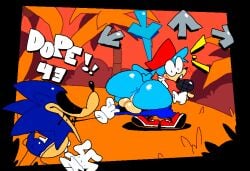 2boys anthro anus ass backsack balls big_ass blue_body blue_fur blue_skin blush boyfriend_(fnf) digital_media_(artwork) english_text fnf friday_night_funkin gay male male_only microphone no_humans pants_down pants_pull shocked shorts sneakers sonic.exe_(character) sonic_(series) sonic_exe superiorfox surprised text
