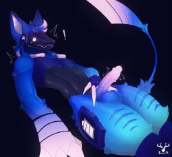 anthro anthro_only bo1arin bodily_fluids caught_in_the_act embarrassed erection genital_fluids genitals hi_res humanoid_genitalia humanoid_penis machine male male_focus male_only penis plazma_(fireskulls12) precum protogen solo