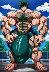ai_assisted ai_generated body_hair gigantic_penis hyper_muscles izuku_midoriya male muscular muscular_male my_hero_academia penis penis_bulge solo_male speedo