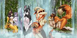 6+girls 6girls anthro bathing breasts female furry harem multiple_boys multiple_girls qrichy shower water waterfall ych yuri