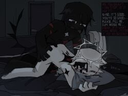 2boys 2d 2d_(artwork) ? anal_sex bed black_body breath demon_tail doggy_style english_text face_down_ass_up halo happy heart incest male male_only nude original_character raised_eyebrow roblox roblox_avatar robloxian scars self_upload sex_from_behind smile text white_skin yawned_beef