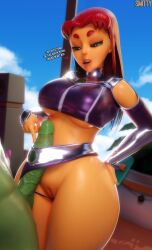 3d beast_boy big_ass big_breasts big_penis blender cartoon_network dc dc_comics green_skin large_ass large_breasts large_penis orange_skin partial_male penis smitty34 starfire starfish teen_titans thick_thighs wide_hips