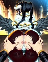 1boy ai_generated albedo_(overlord) anus anus_peek ass ass_focus ass_grab bent_over black_hair black_pantyhose capelet facing_away female from_behind grabbing_another's_ass groping horns long_hair long_sleeves low_wings male mini_wings overlord_(maruyama) panties panties_under_pantyhose pantyhose pointy_ears pov pov_hands solo_focus spread_anus spread_ass thigh_gap thong torn_clothes torn_pantyhose twintails underwear white_capelet white_panties yellow_eyes
