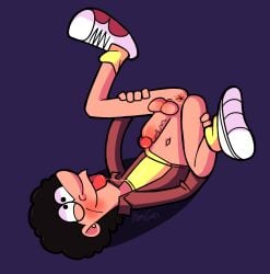 1boy 2025 5_fingers after_autofellatio anus ass autofellatio balls belly_button big_nose big_penis black_eyes black_hair blush bottomless bottomless_male cartoony cel_shading chicha_tato_y_clodoveo clodoveo curly_hair fair-skinned_male fair_skin fluffy_hair functionally_nude functionally_nude_male happy high-angle_view highlights_(coloring) holding_legs human itamigao jacket_lift laying laying_down laying_on_back laying_on_floor legs_apart legs_up looking_up male male_only navel no_background no_pants no_underwear penis pinup presenting_anus presenting_balls presenting_penis puffy_anus purple_background saliva saliva_trail self_upload shirt_lift signature simple_background small_pupils sneakers socks solo solo_focus solo_male toony vein veiny_penis wet_penis