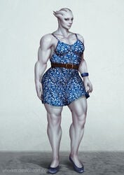 asari blue_eyes blue_skin dress female mass_effect muscles muscular_female solo ynorka