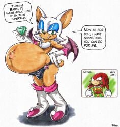 2024 anthro armwear ass bat belly big_belly black_eyes black_nose blue_eyeshadow bulge chaos_emerald chest_tuft clothing colored dialogue digital_media_(artwork) duo echidna elbow_gloves emerald_(gem) english_text erection eyelashes eyeshadow footwear gem gloves green_eyes hair hand_on_hip hand_on_own_hip handwear hi_res holding_object huge_belly killboo knuckles_the_echidna makeup male mammal monotreme navel outie_navel pregnant pregnant_anthro pregnant_male purple_wings red_body red_hair rouge_the_bat rule_63 scut_tail sega shaded shoes short_tail signature simple_background smile sonic_(series) sonic_the_hedgehog_(series) speech_bubble tail tan_body tan_inner_ear tan_tail teeth text three-quarter_view tuft white_armwear white_background white_clothing white_ears white_elbow_gloves white_footwear white_gloves white_hair white_handwear white_shoes wings