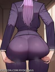 1female 1girls 2d 2d_(artwork) ai_generated ass ass_focus ass_grab big_ass big_breasts big_breasts big_butt formal formal_clothes formal_wear from_behind from_behind_position horn large_breasts long_hair patreon patreon_username purple_eyes purple_hair purple_jacket purple_pants ryogangg shion_(tensei_shitara_slime_datta_ken) suit tensei_shitara_slime_datta_ken that_time_i_got_reincarnated_as_a_slime