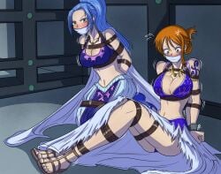 2d 2d_(artwork) bondage bound clothing ekkinowa female female_focus female_only femsub gag legs_together light-skinned_female light_skin nami_(one_piece) nefertari_vivi one_piece orange_hair restrained thick_thighs thighs