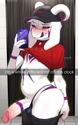1boy anthro anthro_only asriel_dreemurr asriel_dreemurr_(god_form) big_dick desertkaiju femboy horny male male_only panties penis penis_out selfie snapchat solo text tongue_out undertale undertale_(series) uniform