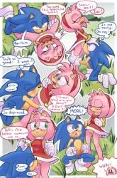 amy_rose comic_page cunnilingus dress female furry male no_panties penis pussy sega socks sonbaensfw sonic_(series) speech_bubble